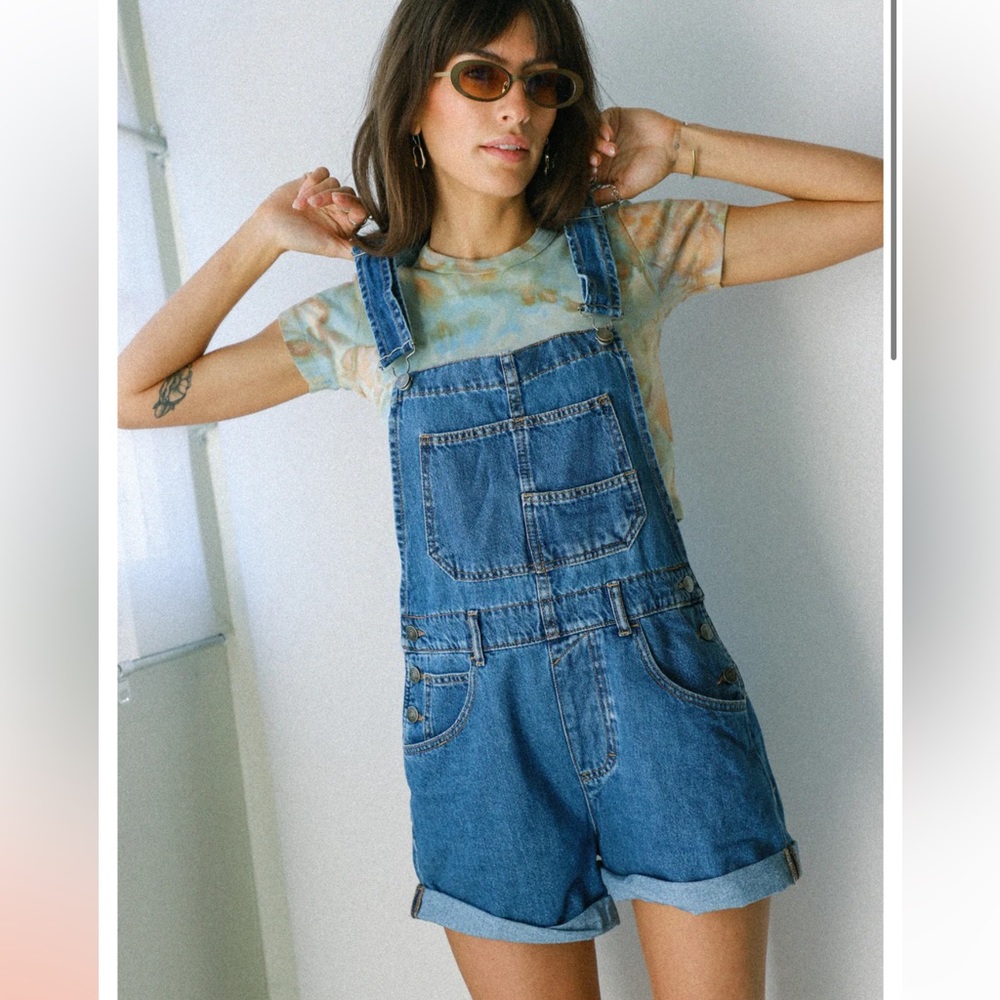 Free People Sapphire Blue Ziggy Shortalls Overalls